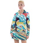 Waves Ocean Sea Tsunami Nautical Arts Women s Long Sleeve Casual Dress