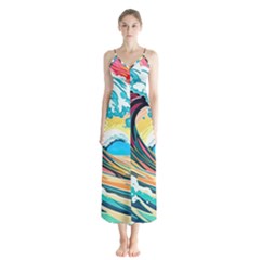 Waves Ocean Sea Tsunami Nautical Arts Button Up Chiffon Maxi Dress by uniart180623