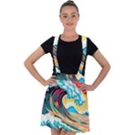 Waves Ocean Sea Tsunami Nautical Arts Velvet Suspender Skater Skirt