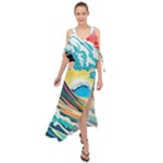 Waves Ocean Sea Tsunami Nautical Arts Maxi Chiffon Cover Up Dress