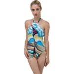 Waves Ocean Sea Tsunami Nautical Arts Go with the Flow One Piece Swimsuit