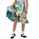 Waves Ocean Sea Tsunami Nautical Arts Kids  Ruffle Flared Wrap Midi Skirt