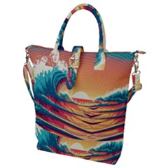 Waves Ocean Sea Tsunami Nautical Art Nature Buckle Top Tote Bag by uniart180623