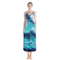 Tsunami Tidal Wave Ocean Waves Sea Nature Water Button Up Chiffon Maxi Dress by uniart180623