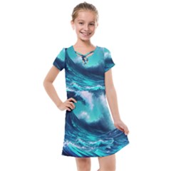 Tsunami Tidal Wave Ocean Waves Sea Nature Water Kids  Cross Web Dress by uniart180623