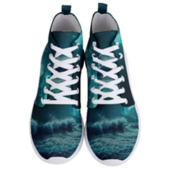 Waves Ocean Sea Tsunami Nautical Blue Sea Art Men s Lightweight High Top Sneakers by uniart180623