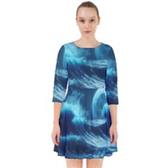 Moonlight High Tide Storm Tsunami Waves Ocean Sea Smock Dress by uniart180623
