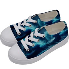Moonlight High Tide Storm Tsunami Waves Ocean Sea Kids  Low Top Canvas Sneakers by uniart180623