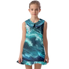 Thunderstorm Tsunami Tidal Wave Ocean Waves Sea Kids  Pilgrim Collar Ruffle Hem Dress by uniart180623