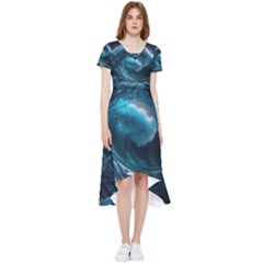 Tsunami Waves Ocean Sea Water Rough Seas High Low Boho Dress by uniart180623