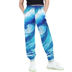Tsunami Tidal Wave Ocean Waves Sea Nature Water Blue Painting Kids  Joggers by uniart180623