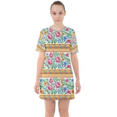 Flower Fabric Fabric Design Fabric Pattern Art Sixties Short Sleeve Mini Dress by uniart180623