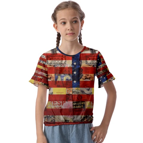 Usa Flag United States Kids  Cuff Sleeve Scrunch Bottom Tee by uniart180623