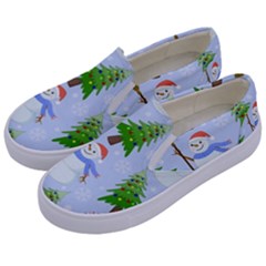New Year Christmas Snowman Pattern, Kids  Canvas Slip Ons by uniart180623