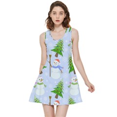 New Year Christmas Snowman Pattern, Inside Out Reversible Sleeveless Dress by uniart180623