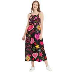 Multicolored Love Hearts Kiss Romantic Pattern Boho Sleeveless Summer Dress by uniart180623