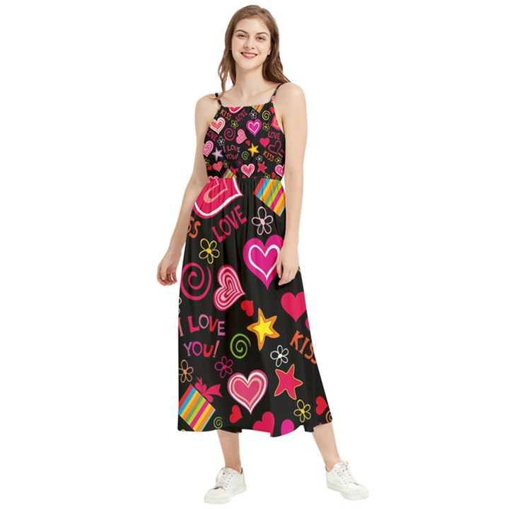Multicolored Love Hearts Kiss Romantic Pattern Boho Sleeveless Summer Dress