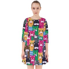 Cat Funny Colorful Pattern Smock Dress by uniart180623