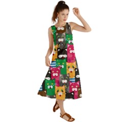 Cat Funny Colorful Pattern Summer Maxi Dress