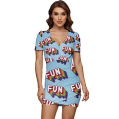Fun Word Inscription Rainbow Pattern Low Cut Cap Sleeve Mini Dress by uniart180623