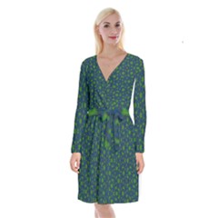 Green Patterns Lines Circles Texture Colorful Long Sleeve Velvet Front Wrap Dress by uniart180623