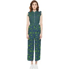 Green Patterns Lines Circles Texture Colorful Women s Frill Top Chiffon Jumpsuit by uniart180623
