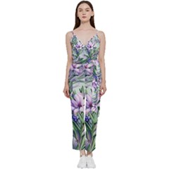 Beautiful Rosemary Floral Pattern V-neck Camisole Jumpsuit by Ravend