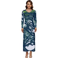 Tree Leaf Green Forest Wood Natural Nature Long Sleeve Longline Maxi Dress by Ravend