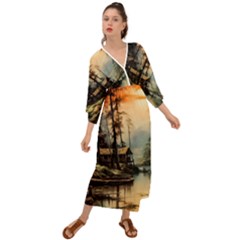 Fantasy Landscape Foggy Mysterious Grecian Style  Maxi Dress by Ravend