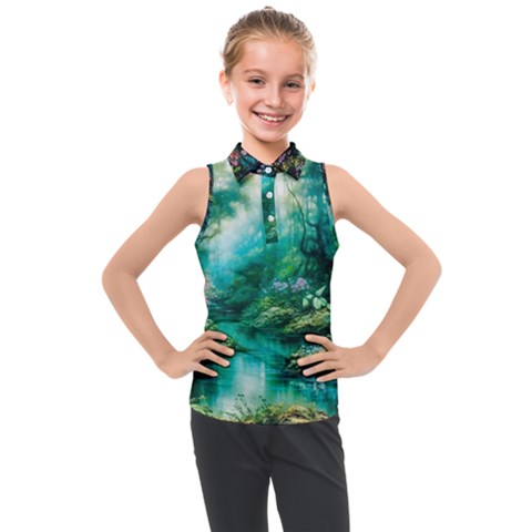 River Stream Flower Nature Kids  Sleeveless Polo Tee by Ravend