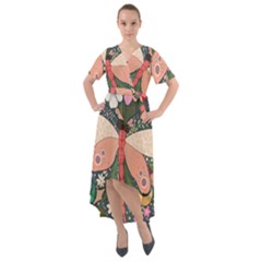 Bug Nature Flower Dragonfly Front Wrap High Low Dress