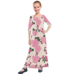 Floral Vintage Flowers Kids  Quarter Sleeve Maxi Dress