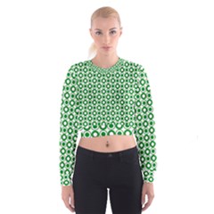 Mazipoodles Green White Donuts Polka Dot  Cropped Sweatshirt by Mazipoodles