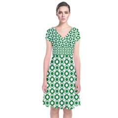 Mazipoodles Green White Donuts Polka Dot  Short Sleeve Front Wrap Dress by Mazipoodles