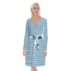 Mazipoodles Dusty Duck Egg Blue White Donuts Polka Dot Long Sleeve Velvet Front Wrap Dress by Mazipoodles