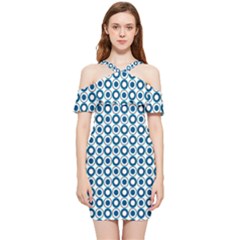 Mazipoodles Dusty Duck Egg Blue White Donuts Polka Dot Shoulder Frill Bodycon Summer Dress by Mazipoodles