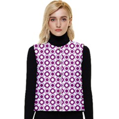Mazipoodles Magenta White Donuts Polka Dot Women s Button Up Puffer Vest