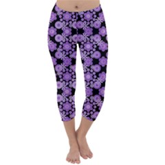 Bitesize Flowers Pearls And Donuts Lilac Black Capri Winter Leggings  by Mazipoodles