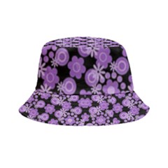 Bitesize Flowers Pearls And Donuts Lilac Black Inside Out Bucket Hat by Mazipoodles