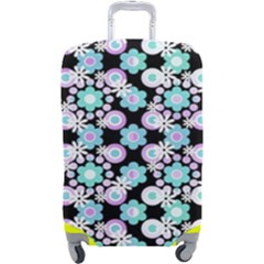 Bitesize Flowers Pearls And Donuts Turquoise Lilac Black Luggage Cover (large) by Mazipoodles