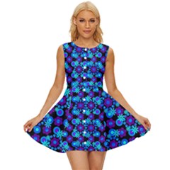Bitesize Flowers Pearls And Donuts Purple Blue Black Sleeveless Button Up Dress