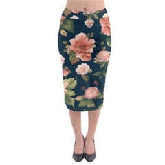 Wallpaper-with-floral-pattern-green-leaf Midi Pencil Skirt by designsbymallika