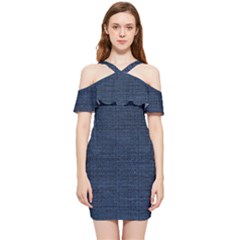 Digital Dark Blue Linen Shoulder Frill Bodycon Summer Dress by ConteMonfrey