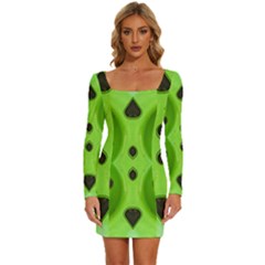 Abstract Geometric Modern Pattern Long Sleeve Square Neck Bodycon Velvet Dress by dflcprintsclothing