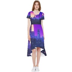 The Sun Night Music The City Background 80s, 80 s Synth High Low Boho Dress by uniart180623