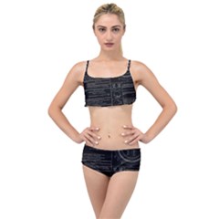 Black Background With Text Overlay Mathematics Trigonometry Layered Top Bikini Set by uniart180623