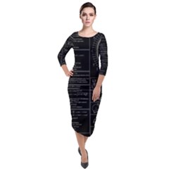 Black Background With Text Overlay Mathematics Trigonometry Quarter Sleeve Midi Velour Bodycon Dress by uniart180623
