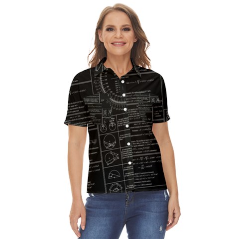 Black Background With Text Overlay Mathematics Trigonometry Women s Short Sleeve Double Pocket Shirt by uniart180623
