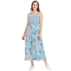 Pink And Blue Floral Wallpaper Boho Sleeveless Summer Dress