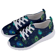 Blue Background Pattern Feather Peacock Women s Lightweight Sports Shoes by uniart180623